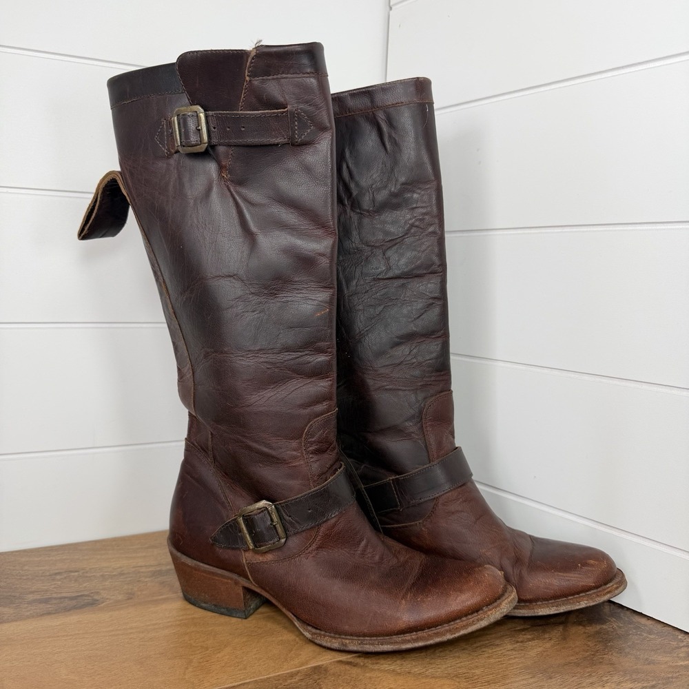 VTG Macie Bean Riding Tall Boots Brown Sz 6.5M M3009 Distressed Rustic Leather
